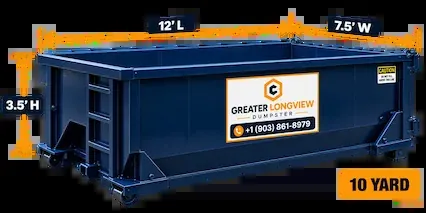 10 Yard Dumpster Rental in Longview TX - 12ft L x 7.5ft W x 3.5ft H